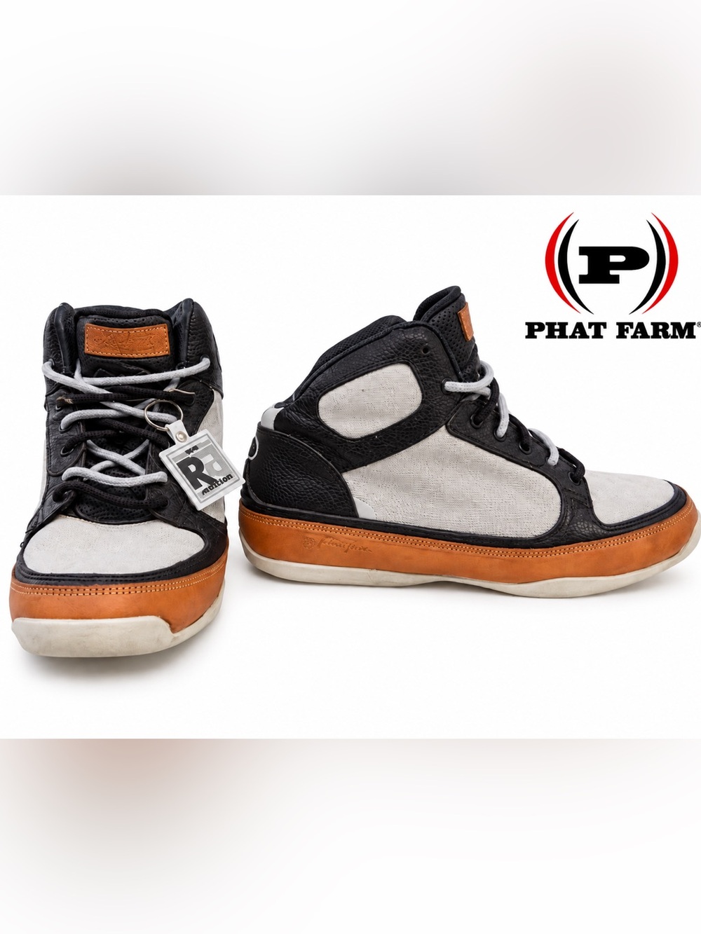 Phat Farm Men's High-Top Sneakers in Black, Gray & Brown Trim